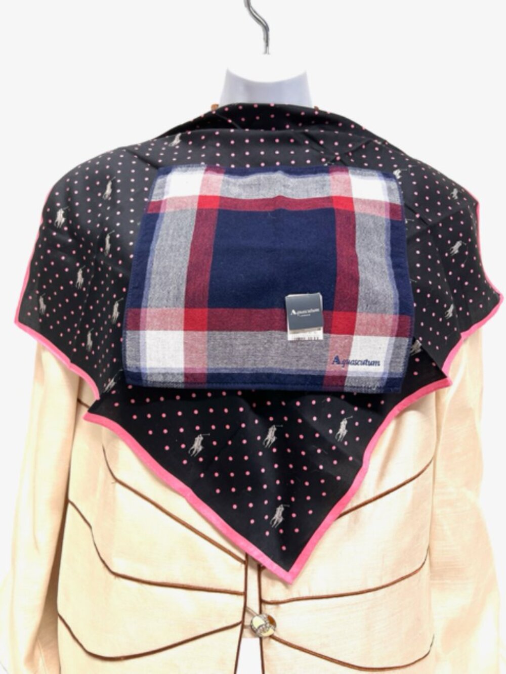 New HandTowel & MiniScarf Polo R. Laurent & Aquascutum London Black pink dot (91 - Picture 3 of 11